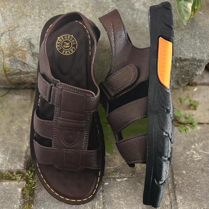 🔥【38~44】Sandale de plajă pentru bărbați, din piele moale, anti-alunecare, lucrate manual.3968064