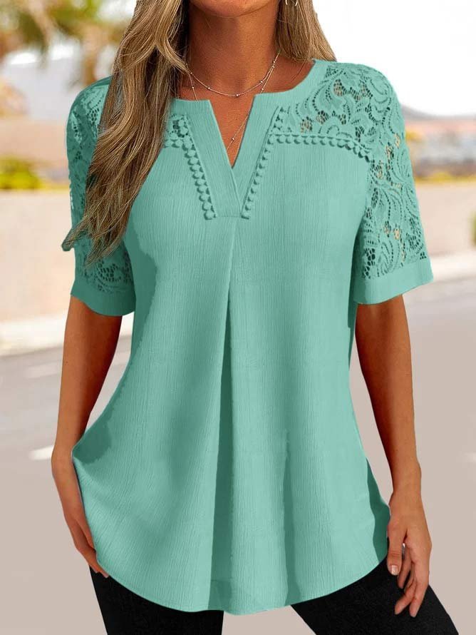 😍【Reducere fierbinte】✨【S-6XL】Treu cu mânecă scurtă din dantelă pentru femei, la modă nouă_3968078