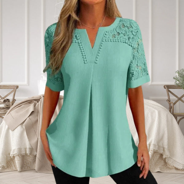😍【Reducere fierbinte】✨【S-6XL】Treu cu mânecă scurtă din dantelă pentru femei, la modă nouă_3968078