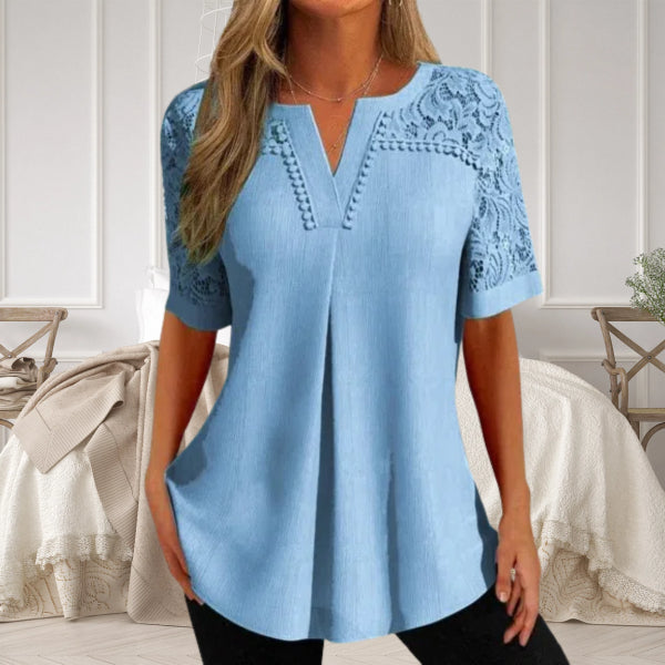 😍【Reducere fierbinte】✨【S-6XL】Treu cu mânecă scurtă din dantelă pentru femei, la modă nouă_3968078