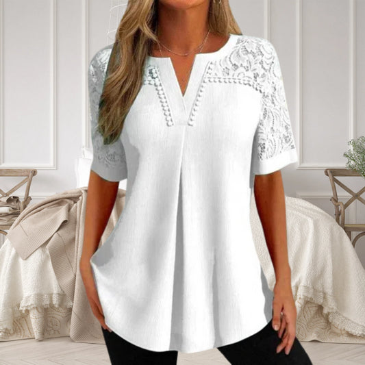 😍【Reducere fierbinte】✨【S-6XL】Treu cu mânecă scurtă din dantelă pentru femei, la modă nouă_3968078